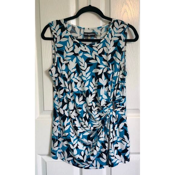 Karl Lagerfeld Paris Floral Print Tank w/ Ruching & Silver Logo Detail - Medium - Picture 1 of 6